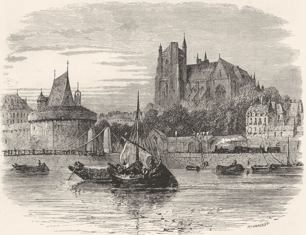 LOIRE-ATLANTIQUE. Loire valley. Nantes c1878 old vintage print picture